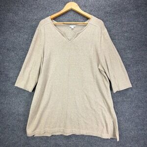 J.Jill Sweater Womens Extra Large Linen Blend V Neck Tunic Beige Minimalist